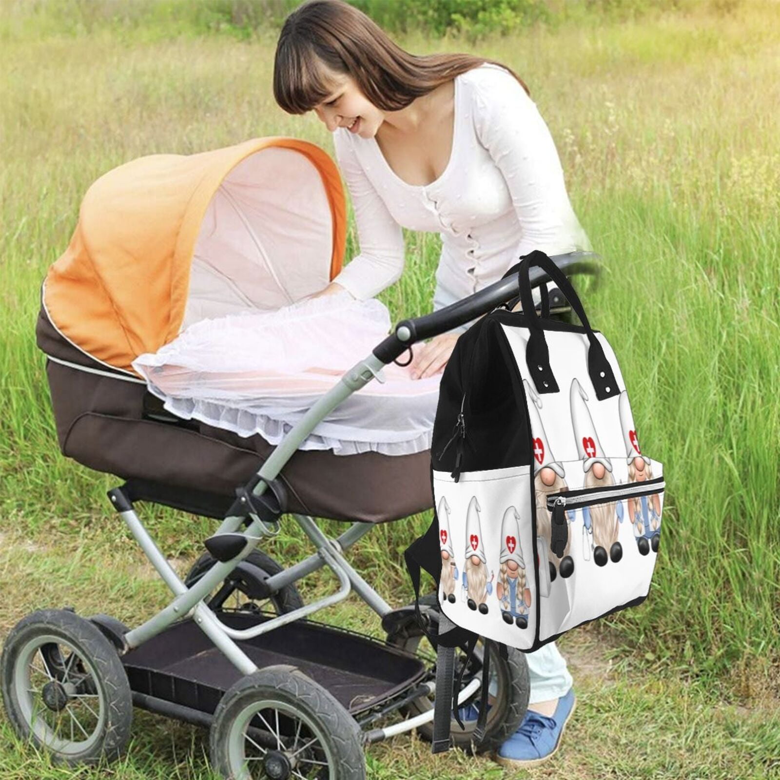 Fuzoiu Nurse doctor gnome Print Diaper Bag Backpack,Baby Essentials Travel Tote,Multi function Waterproof Diaper Bag, Travel Essentials Baby Bag - Unisex