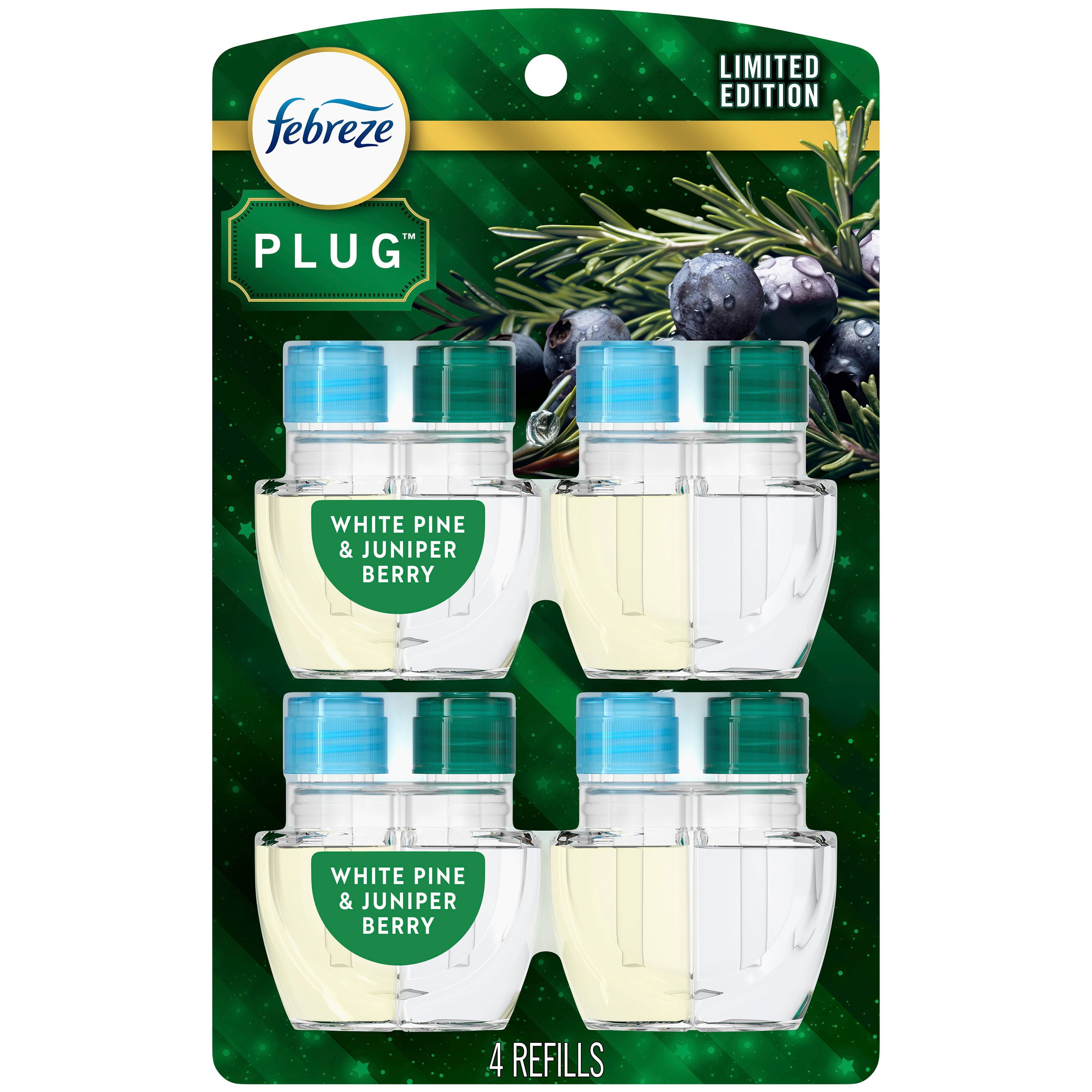 Febreze Plug In Air Freshener, Odor-Fighting Scented Oil Refill, White Pine & Berry, 4 Refill