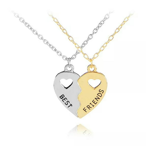 HOOUN Silver Gold Broken Heart Best Friend Rhinestone 2 Pcs Friendship Necklace Gift