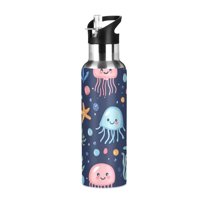 Yayeee 33oz Double Wall Stainless Steel Water Bottle with Flip Straw, Yellow Jellyfish
