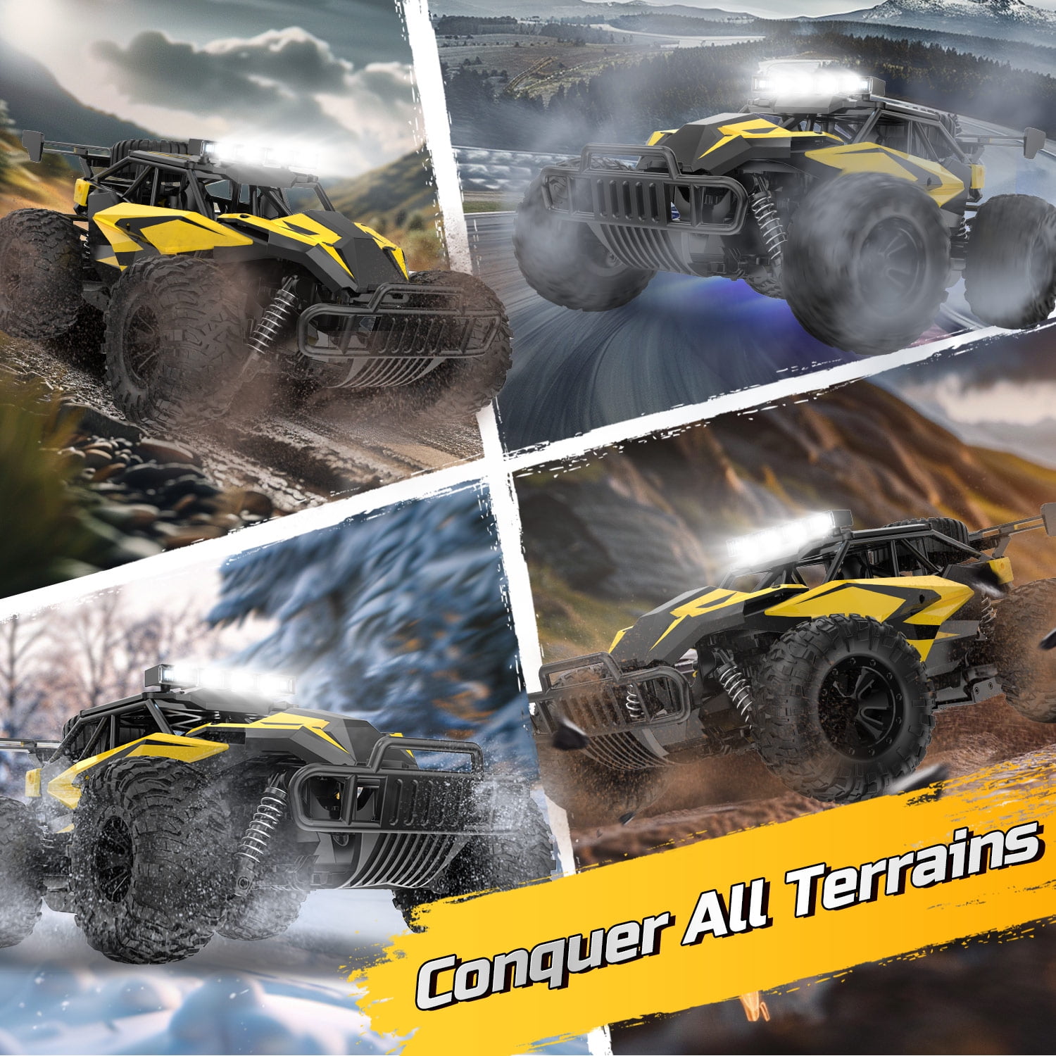 JoyStone RC Cars 1:14 Scale Remote Control Truck, 15+ mph High Speed Monster Truck with LED Headlights, Chassis Lights and 2 Batteries for Boys Kids, Yellow