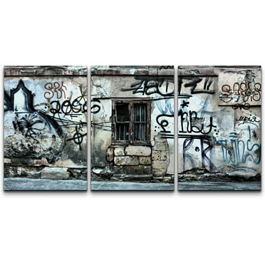 wall26 Canvas Print Wall Art Set Abandoned Building Triptych Graffiti & Street Art Cities Mixed Media Realism Bohemian Scenic Urban Multicolor for Living Room, Bedroom, Office - 24"x36"