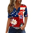 thumbnail image 2 of Xdegoge 4Th of July Patriotic Blouses for Women USA American Flag Short Sleeve V Neck Stars and Stripes Relaxed Fit Sunflower Print Flowy Summer Tops, 2 of 7