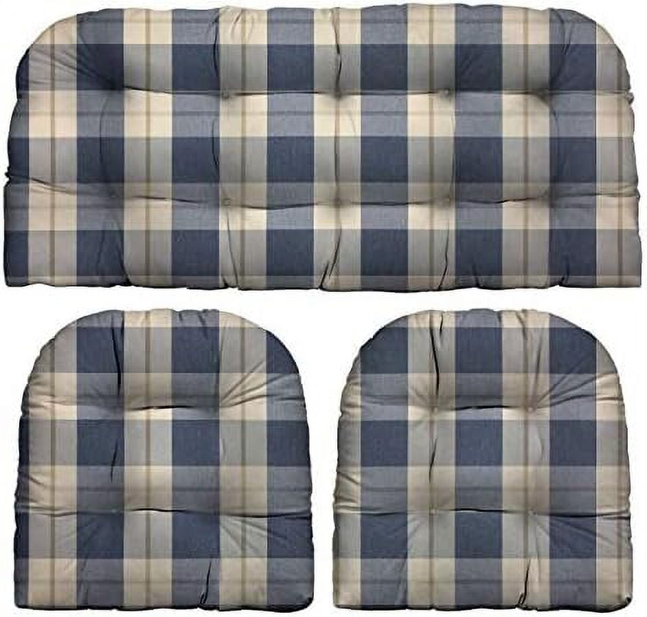 Décor Indoor Outdoor Farmhouse Buffalo Plaid 3 Piece Tufted Wicker
