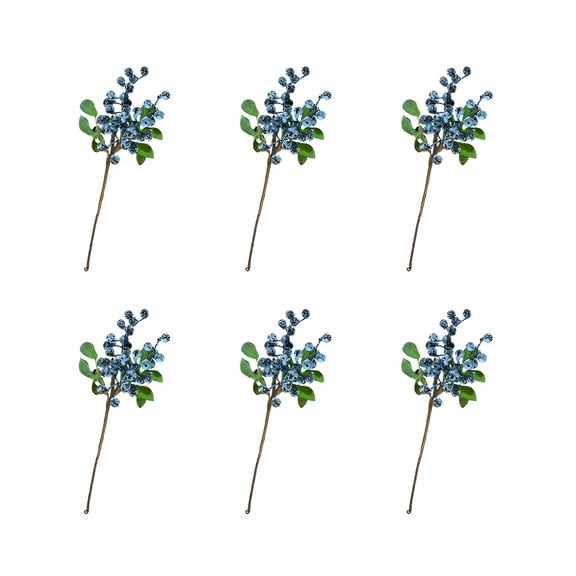 ZULAR 6Pcs Artificial Flowers California Faux Blueberries Artificial Blueberry Stems for Decorating Blueberry Picks Fruit Fake Silk Flowers Home Decorative Party Wedding Decor