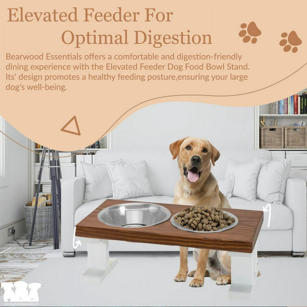 Bearwood Essentials Farmhouse 2 Bowl Elevated Regular Feeder Large - Gray/White