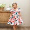 thumbnail image 5 of Girls Dresses Rose Floral Print Puff Sleeve Gown Formal Party Kids Outfits, 5 of 9