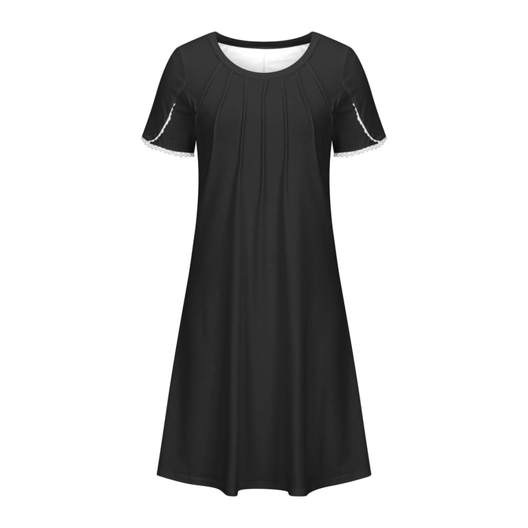 Wizutiz Womens Summer Dress Stylish Baggy High Waist Pleated Plain Solid Shift Dress Short Sleeve Crew Neck Peplum Dress for Ladies Mini Dress Super Wizutiz Womens Summer Dress Stylish Baggy High Waist Pleated Plain Solid Shift Dress Short Sleeve Crew Neck Peplum Dress for Ladies Mini Dress Super