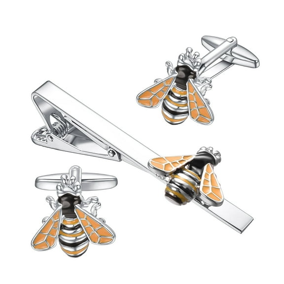 Yoursfs Novelty Tie Clip Cufflinks Set for Men Gold Silver Bee Tie Bar Clip Cufflinks Personalized Wedding Business Party Anniversary Jewelry Gift
