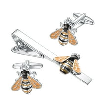 Yoursfs Novelty Tie Clip Cufflinks Set for Men Gold Silver Bee Tie Bar Clip Cufflinks Personalized Wedding Business Party Anniversary Jewelry Gift
