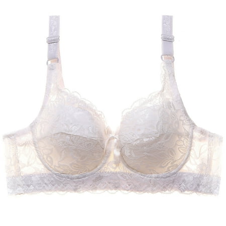 

Grofry Plus Size Solid Color Floral Lace Sexy Bra Women Underwired Brassiere Underwear White 38/85
