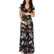 LilyLLL Pregnant Womens Summer Sundress Floral Print Maternity Breastfeeding Nursing Long Maxi Dress