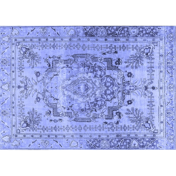 Ahgly Company Machine Washable Indoor Rectangle Persian Blue Traditional Area Rugs, 7' x 9'
