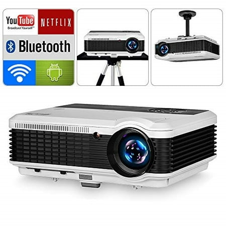 hd lcd hdmi wireless bluetooth movies projector for gaming tv home theater 4600 lumen 1280x800 new 2019 android video projectors compatible with ipad hdmi vga usb, dvd laptop smartphone ps4 wii