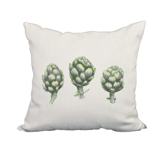 18 x 18 Inch Artichoke Green Floral Print Decorative Polyester Throw Pillow with Linen Texture