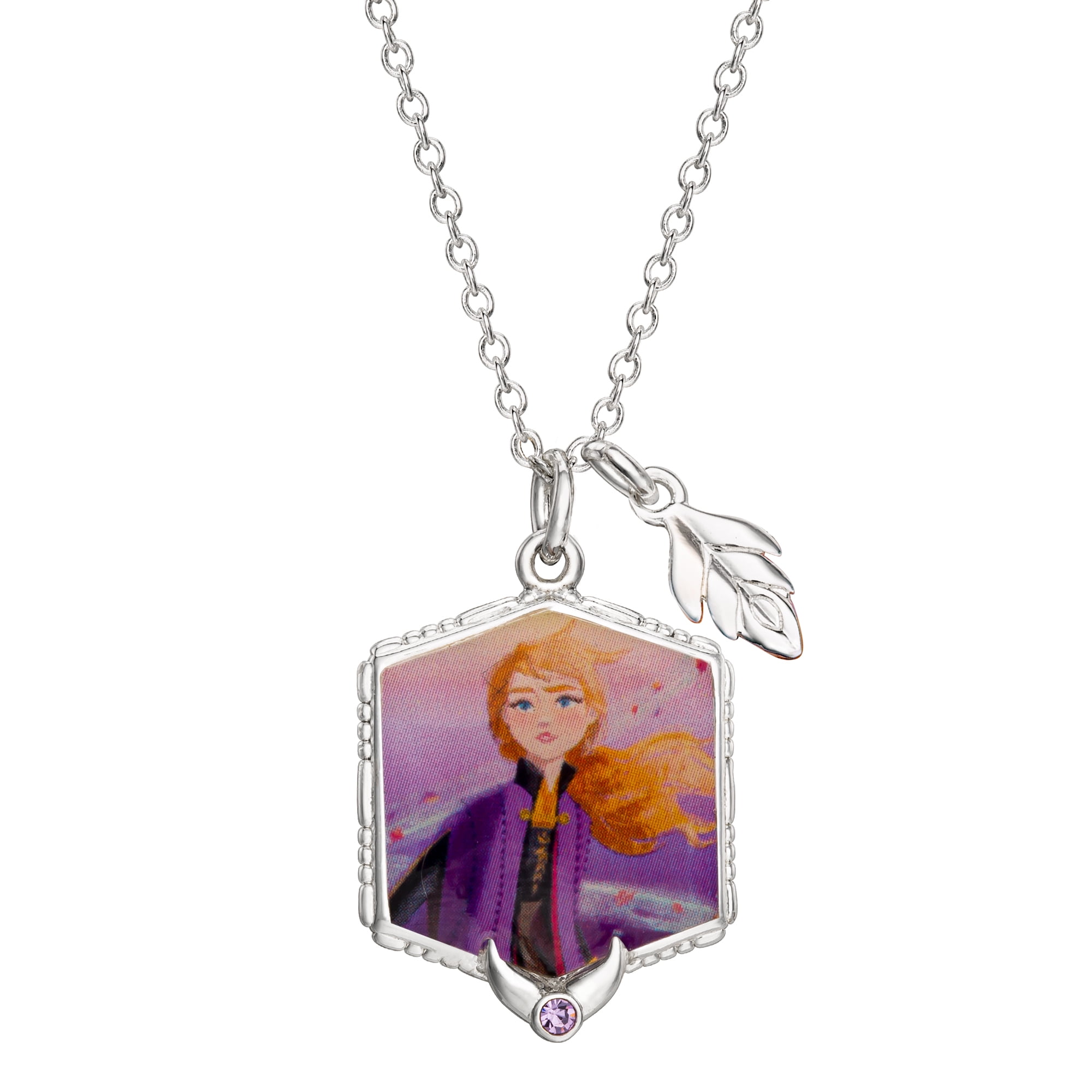 Disney Frozen Female Child Crystal Silver Plated Anna Necklace, 18' Chain