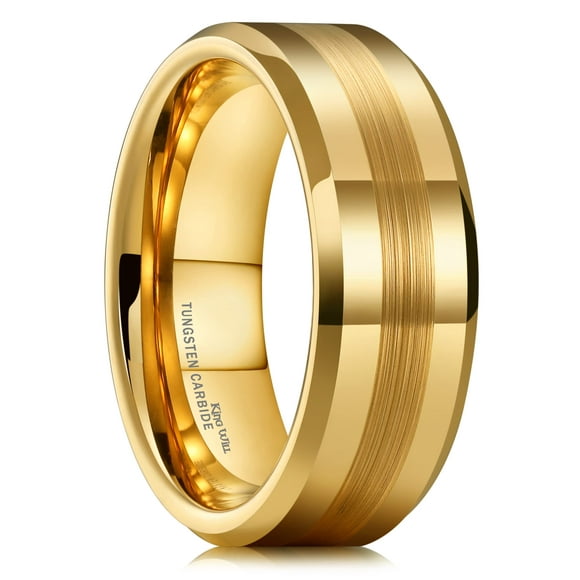 King Will Alianza De Boda De Carburo De Tungsteno Para Hombres Y Mujeres, 0.315 In De Ancho, Chapado En Oro De 14 Quilates, Anillo De Boda Con Centro Cepillado, Ajuste Cómodo, Tamaño 8