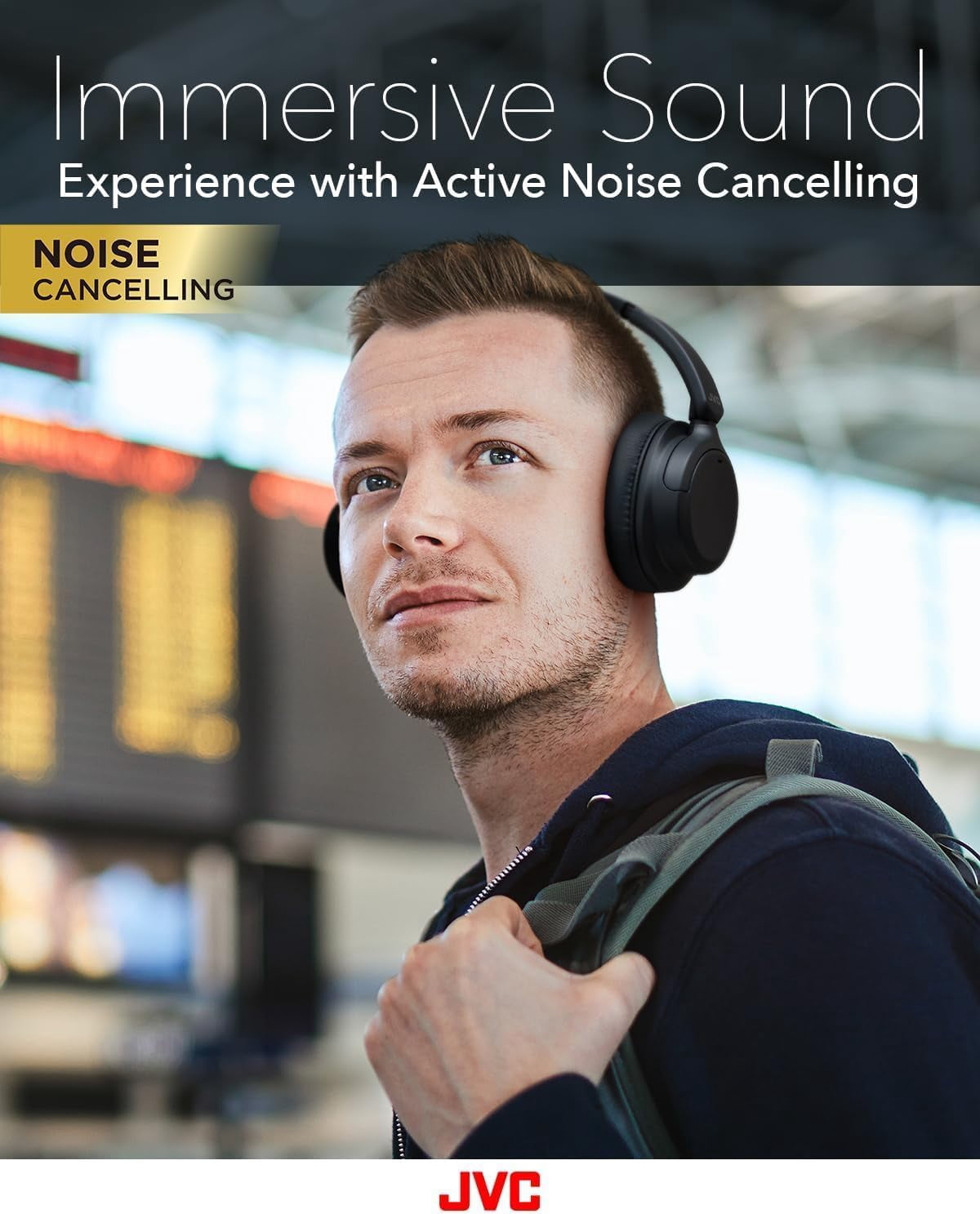JVC Over Ear Wireless Active Noise Cancelling Headphones - Bluetooth 5.3 - Ambient Mode, 3 Audio Modes, Soft Comfort Pads, 35 Hr Battery, Foldable & Lightweight – Mic- Travel & All-Day Wear - HA-S75N