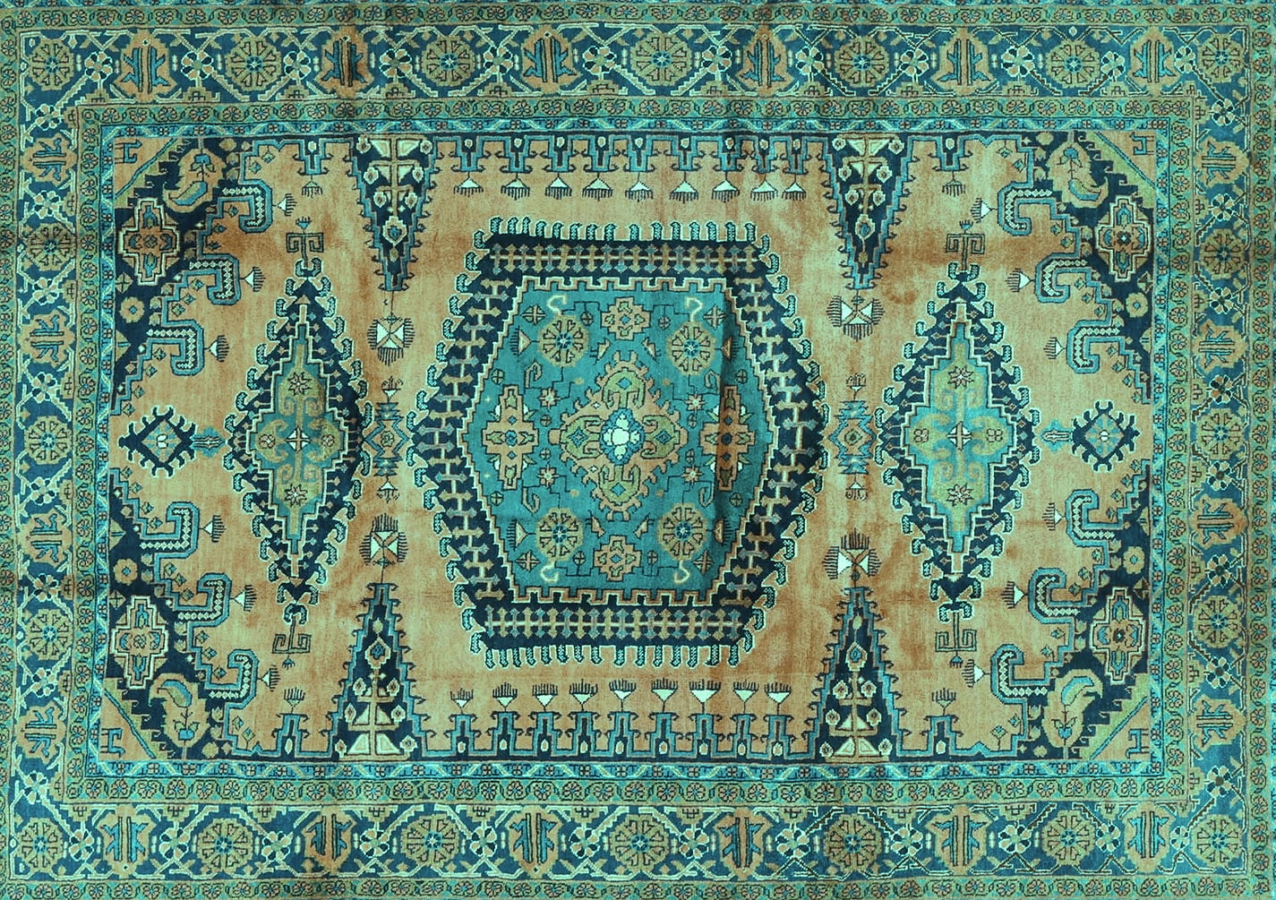 Ahgly Company Indoor Rectangle Persian Turquoise Blue Traditional Area