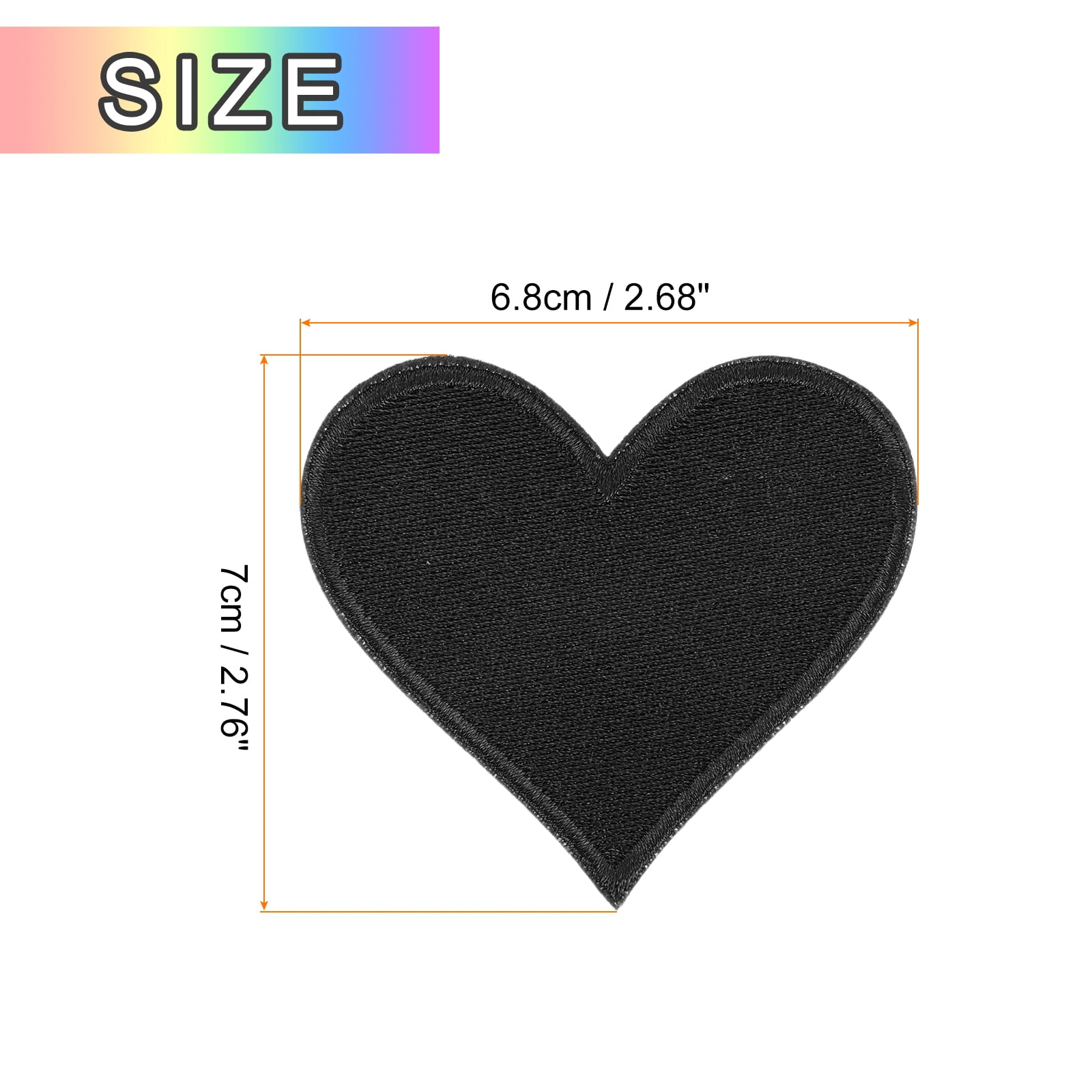 Heart Shaped Iron on Patches 6.8x7cm Embroidered Sew Patches Appliques for Clothing Repair Backpack Shoes Decoration Black 120Pcs