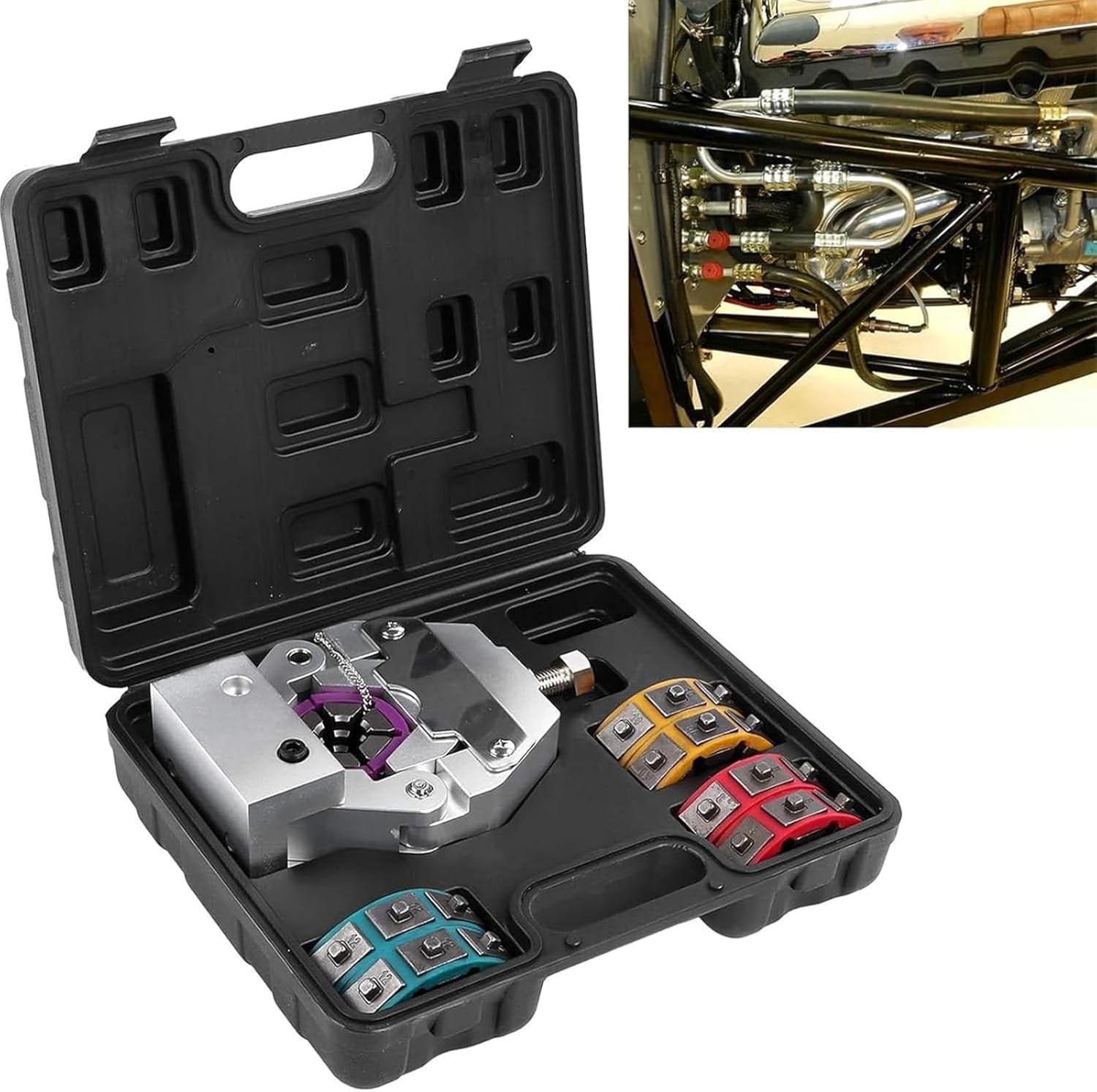 Hydraulic AC Hose Crimper, Manual A/C Hose Crimper Kit, Air Conditioning Repaire Hydraulic Hose Crimping Tool with 4 Dies #6 8 10 12, for Automotive Air Conditioner Hose