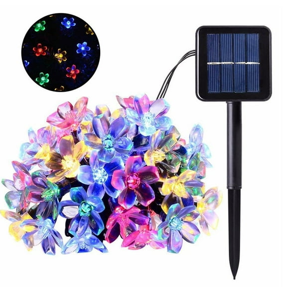 Morttic Solar Cherry Blossom Strings Lights, 23ft 50LEDs Waterproof Flower Fairy Lights Christmas Decorative Lights for Holiday Wedding Party Patio Courtyard Lawn Garden, Multicolor
