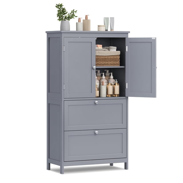 Armario de suelo para baño VASAGLE con 2 cajones, color gris tórtola