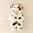 thumbnail image 5 of lnmuld Kids One-piece Solid Color Baby Boys Hooded Romper Jumpsuit Winter Warm Snowsuit Cozy Outerwear Cow Print Design Size:12-18 Months, 5 of 6