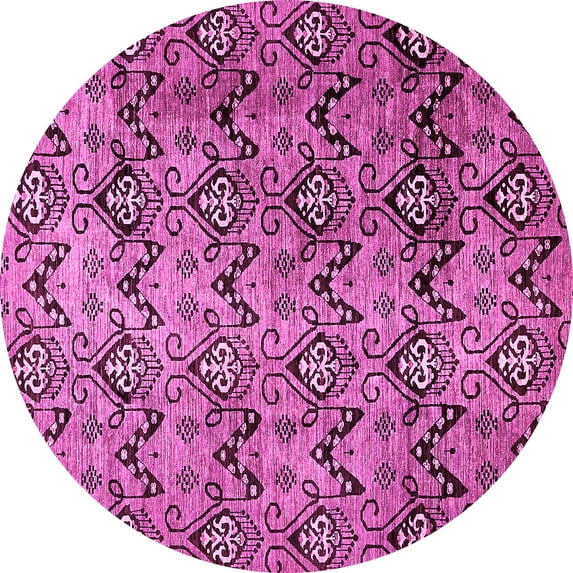 Ahgly Company Indoor Round Abstract Pink Modern Area Rugs, 4' Round