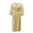 thumbnail image 4 of ZHOGXU Women's Summer Dresses V Neck Puff Half Sleeve Maxi Dress Casual Sundress For Work,Yellow,M, 4 of 4