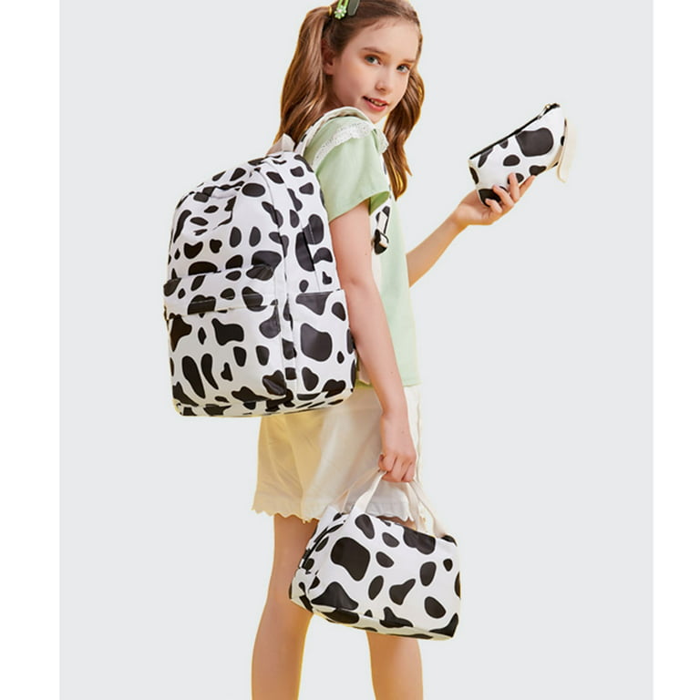 Sofullue Cute Cow Print Backpack with Lunch Tote Pencil Bag School Bag for  Teenagers Youth Student Casual Daypack 