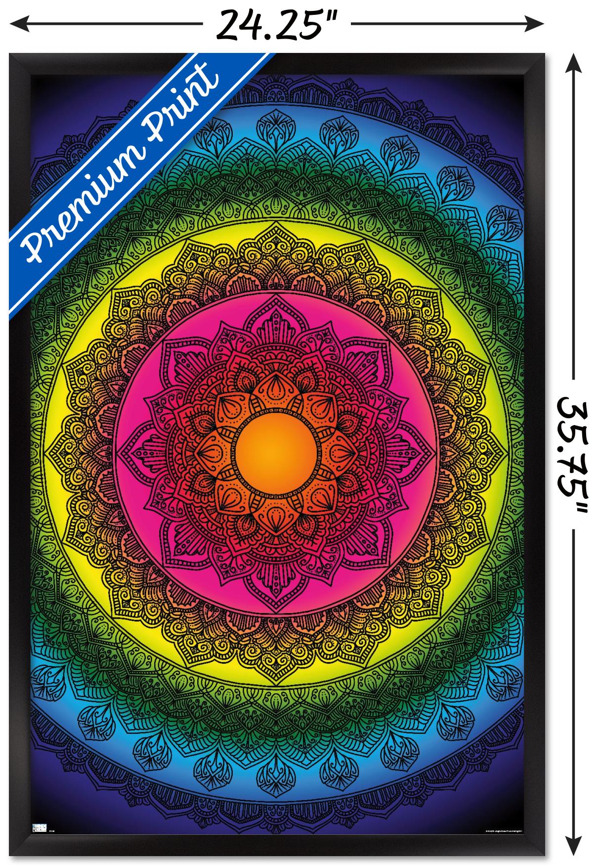 Delyth Angharad - Rainbow Mandalas Wall Poster, 22.375" x 34" Framed