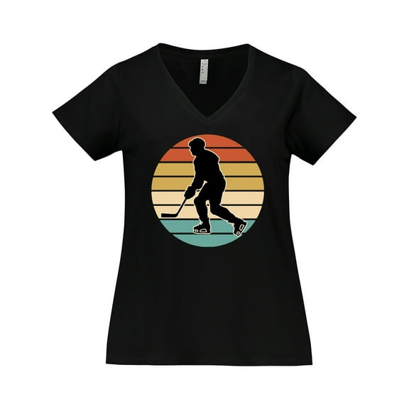 Inktastic Hockey Player Retro Sunset Women's Plus Size V-Neck T-Shirt