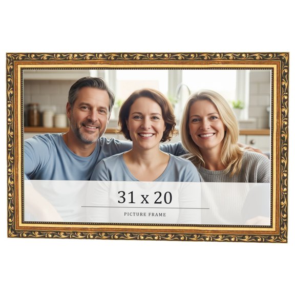 31x20 Frame Black & Gold Solid Wood Picture Frame Width 1.125 Inches | Interior Frame Depth 0.375