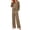 Khaki, variant on Weekease 2 Piece Pajama Set for Women Crew Neck Long Sleeve Tops Drawstring Pants Casual Sleepwear Fall Nightwear with Pockets