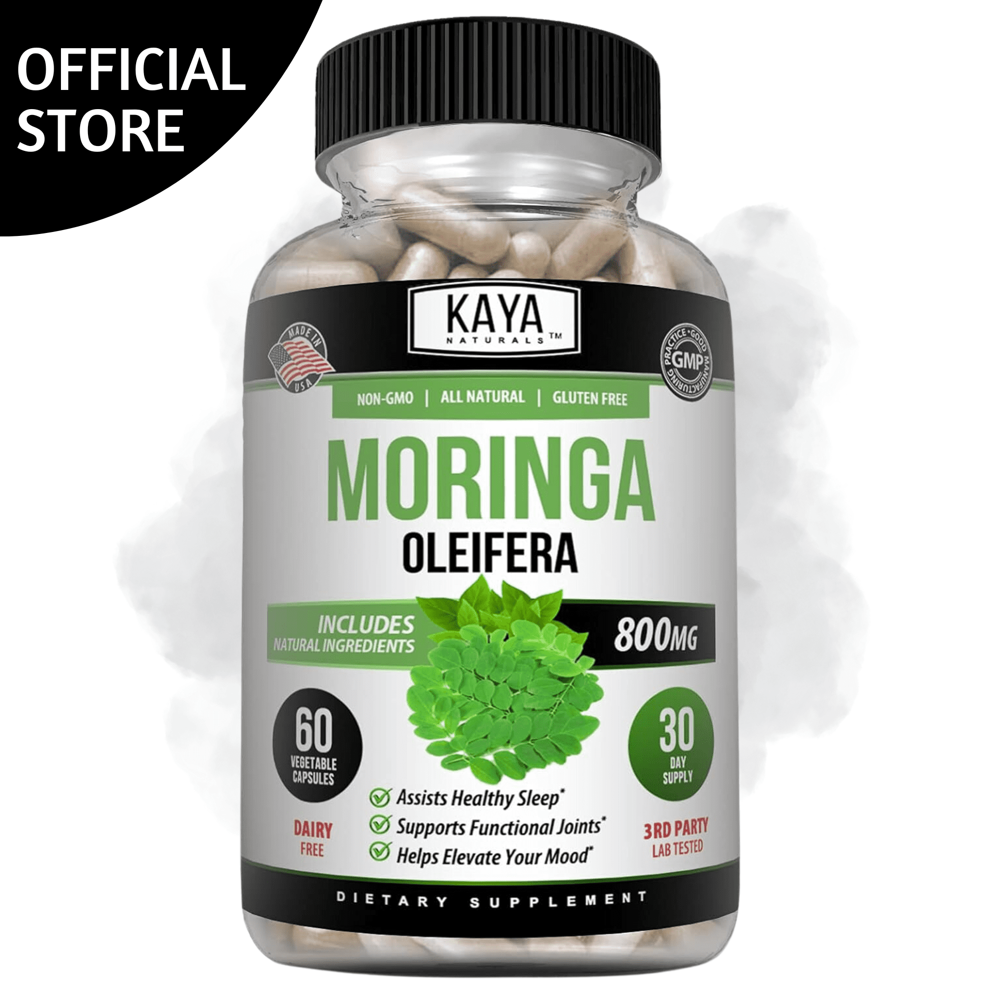Kaya Naturals Moringa Leaf Extract - Complete Greens Superfood Supplement - Pure Miracle Tree Moringa - Boost Energy Naturally - Nutrient Dense Vitamins for Adult - 60 Veggie Count