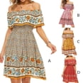 thumbnail image 4 of Vestido corto bohemio Floral Qarigey fuera del Hombro rosa S, 4 of 6