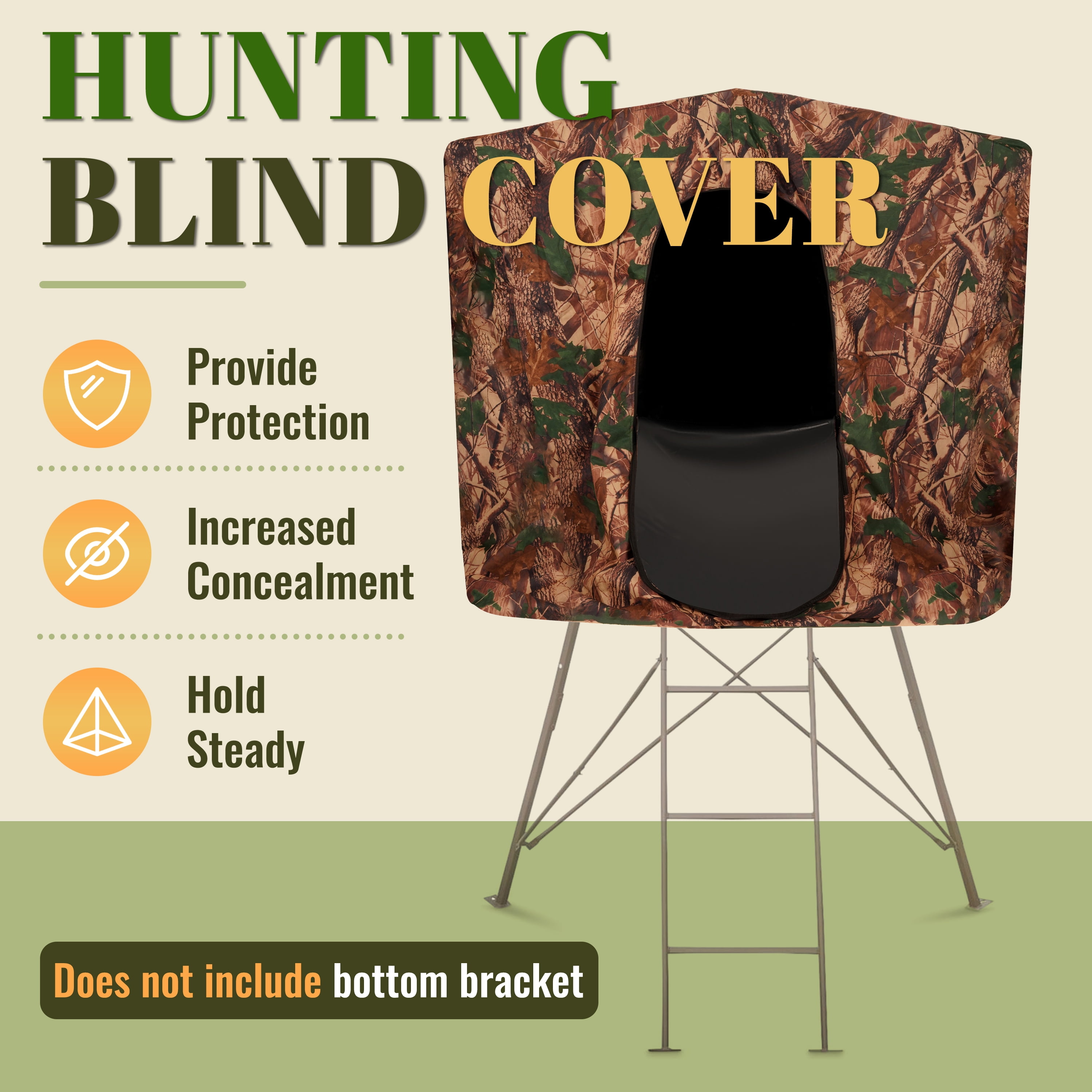 KOJEM Hunting Blind Cover Deer Hunting Blind Camouflage Enclosure Universal 2 Entrances Hunting Equipment 360 Degree Full Surround Coverage Quad Blind Cover (Stand Not Included)
