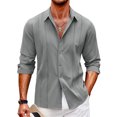 thumbnail image 1 of UKAP Hommes Chemises Col Revers Chemisier Haut Regular Fit Travail Tunique Chemise Gris XL, 1 of 1
