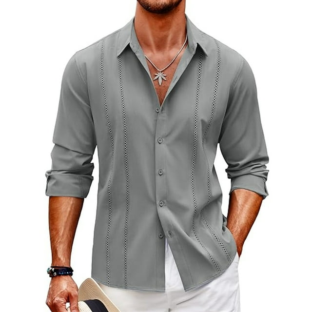 UKAP Hommes Chemises Col Revers Chemisier Haut Regular Fit Travail Tunique Chemise Gris XL