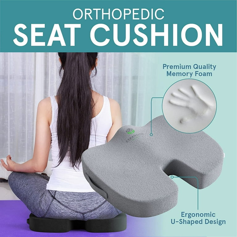Fortem Seat Cushion & Lumbar Support for Office Chair, Car, Wheelchair,  Memory Foam Pillow, Washable Covers (Grey) 