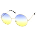 thumbnail image 2 of Super Oversize Slim Temple Colorful Gradient Lens Round Sunglasses 61mm (Gold / Blue-Yellow), 2 of 4