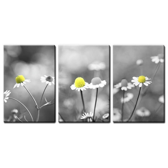 wall26 - 3 Panel Canvas Wall Art - Yellow Flowers Against Black and White Background - Giclee Print Gallery Wrap Modern Home Art Ready to Hang - 16"x24" x 3 Panels
