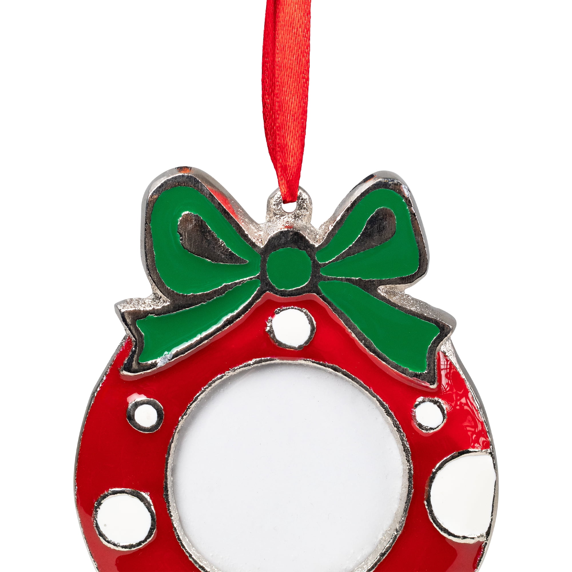 Polka Dot Wreath with Bow Photo Frame Christmas Ornament - 3.5"