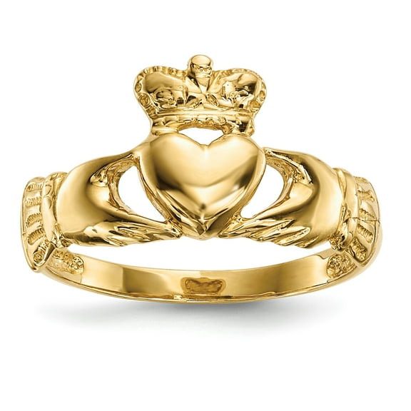 14k Polished Claddagh Ring in 14k Yellow Gold - Size 7