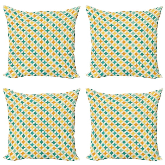 Ambesonne Geometric Throw Pillow Cover 4 Pack, Abstract Circle Cube, 18", Yellow and Blue