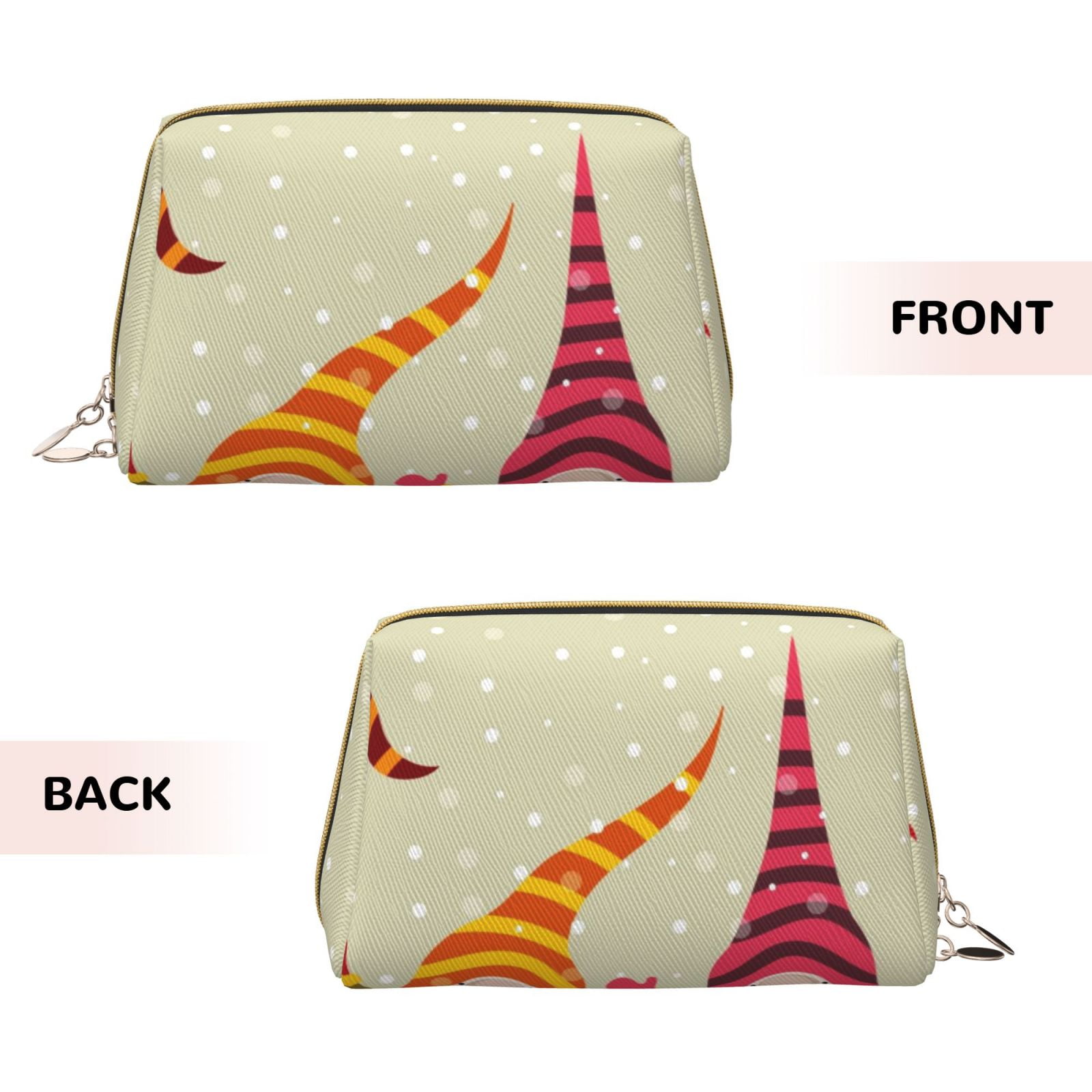 Picia Christmas Card With Gnomes Print Leather Makeup Bag Make Up Bag Travel Toiletry Bag for Her Girlfriend Teacher Teen Girl Gifts
