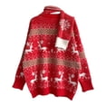 thumbnail image 2 of Gibobby Suéter navideño mujer Moda mujer cuello redondo manga larga de nieve Jacquard Navidad suéter bufanda conjunto de dos piezas(Rojo,CH), 2 of 5