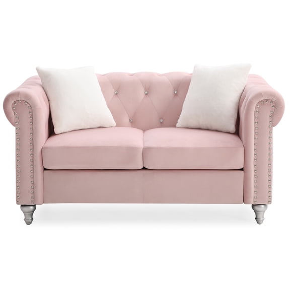 Raisa 82 in. Pink Velvet 3-Seater Sofa with 2-Throw Pillow