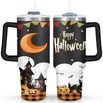 Happy Halloween Tumbler with Handle and Straws 40 OZ Insulated Travel Coffee Mug Birthday Present for Women Girls Daughter Mom Gifts for Him/Her Water Bottle